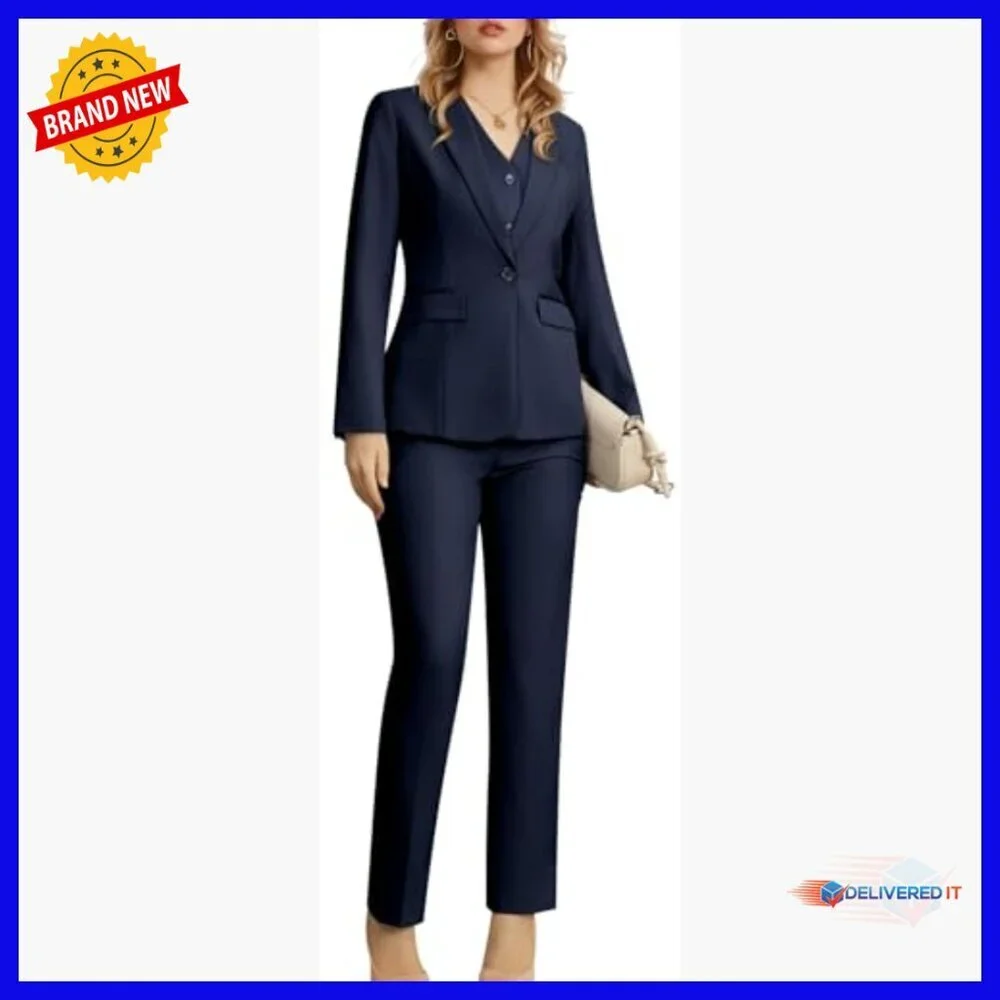 Slim Fit 3 Piece Suit Set Blazer Vest Pants Business Office Professional